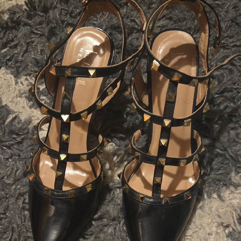 New Look Black Heels with Gold Studs